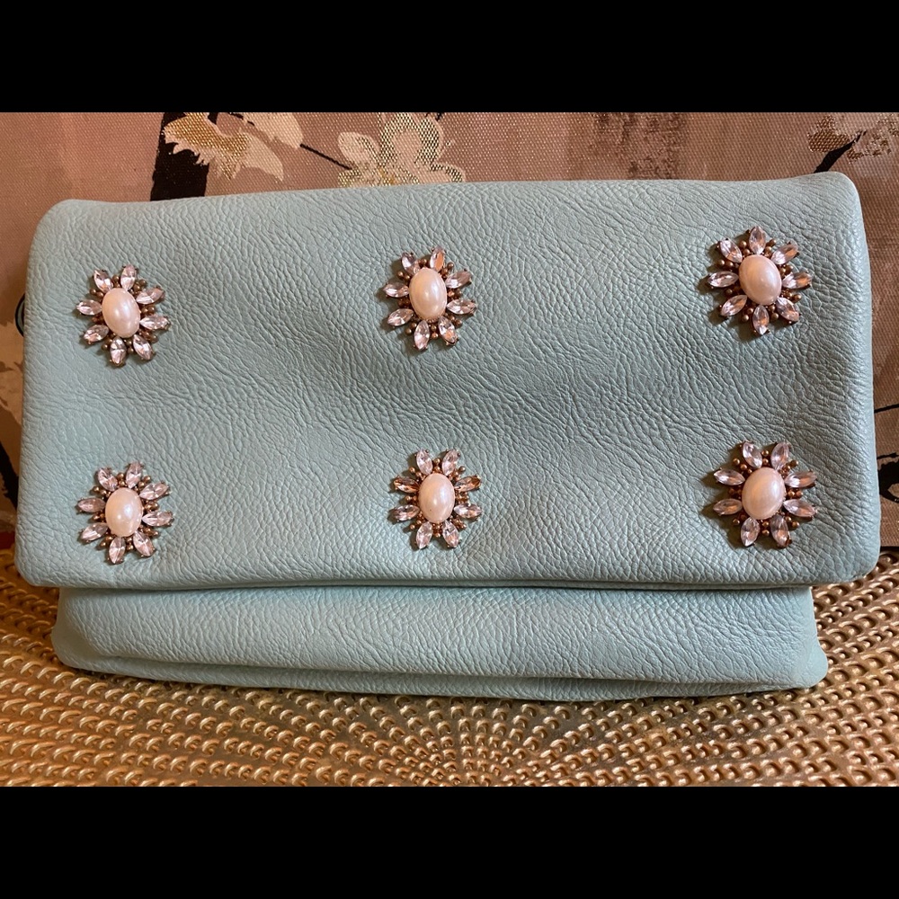 Embellished Pearl Jeweled Clutch W/ Chain